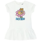 Younger Girls White Teddy Bear Logo Dress, 3, hi-res