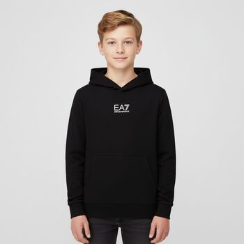 Boys Black Logo Hooded Top