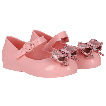 Younger Girls Pink Bow Jelly Shoes