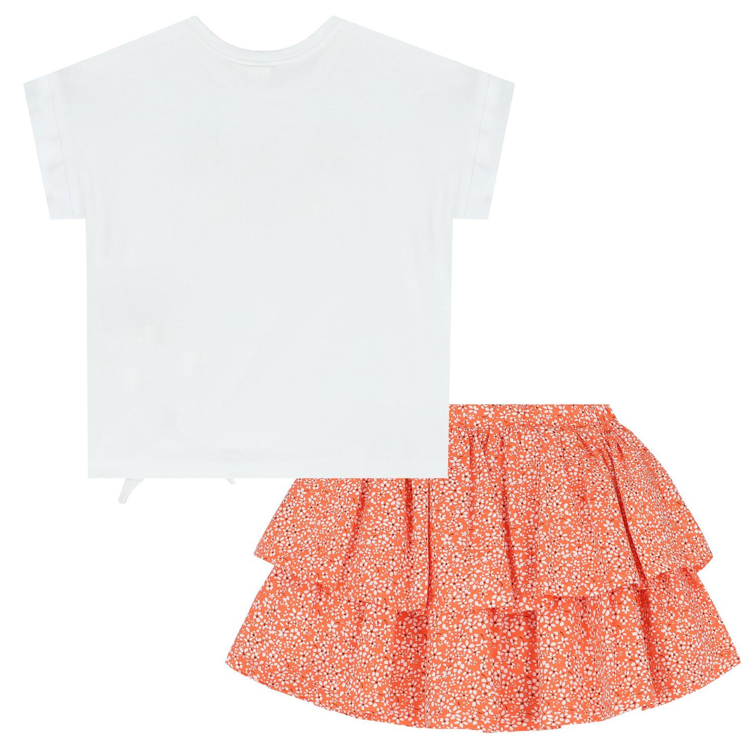 Girls White & Orange Skirt Set, 1, hi-res