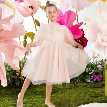 Girls Pink Embellished Tulle Dress