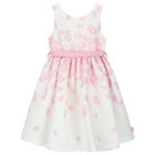 Girls White & Pink Petal Bow Dress, 1, hi-res