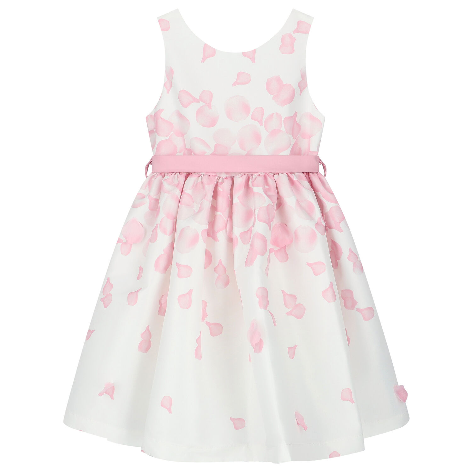 Girls White & Pink Petal Bow Dress, 1, hi-res
