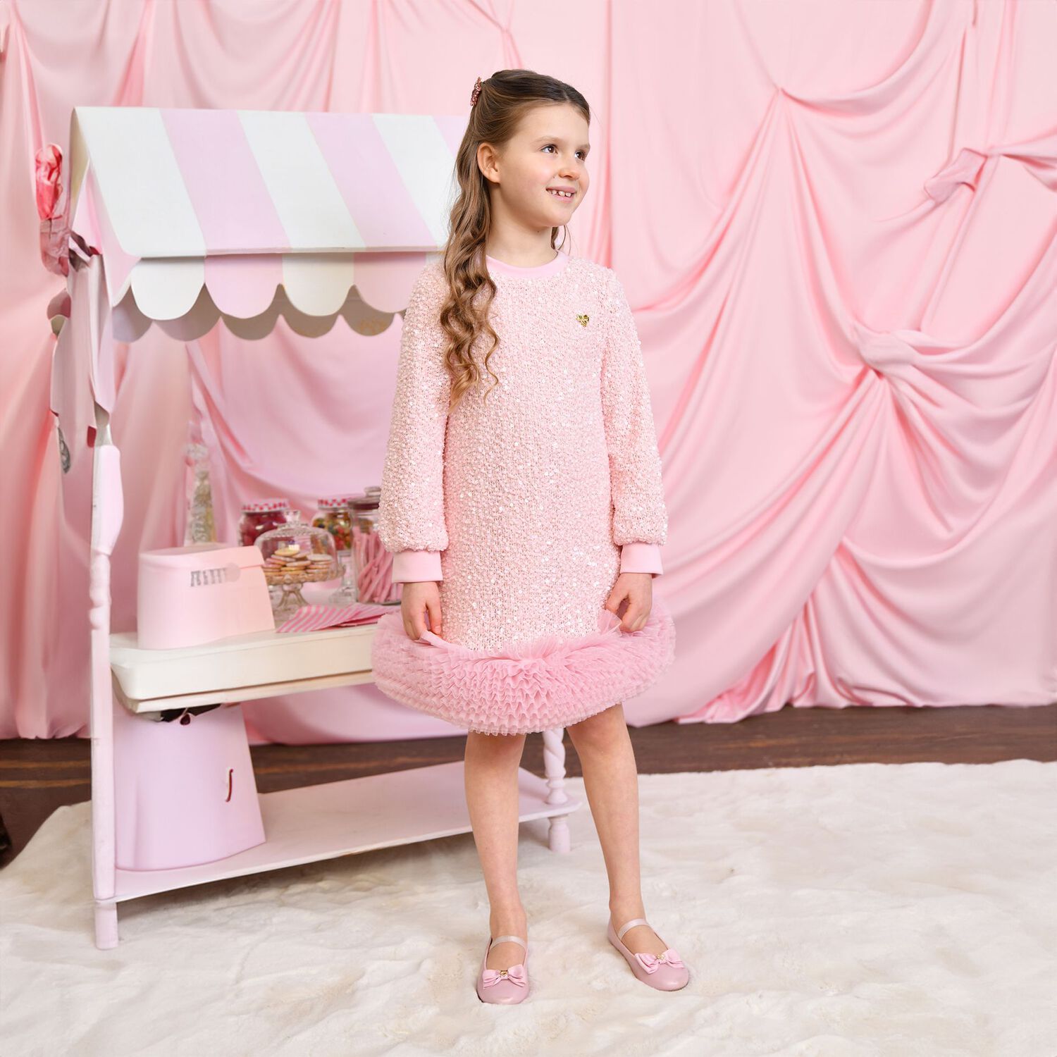 Girls Pink Sequin Embellished Jeanette Dress, 1, hi-res