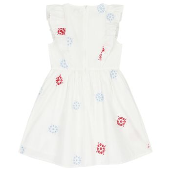 Girls White Embroidered Floral Dress