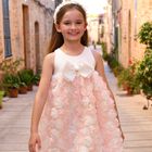 Girls Ivory & Pink Roses Tulle Dress, 1, hi-res