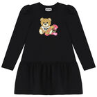 Girls Black Teddy Bear Logo Dress, 3, hi-res