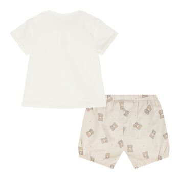Baby Boys Ivory & Beige Teddy Bear Shorts Set