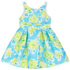 Girls Blue & Green Floral Dress, 1, hi-res