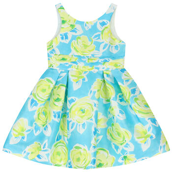 Girls Blue & Green Floral Dress