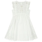 Girls Ivory Broderie Anglaise Dress, 1, hi-res