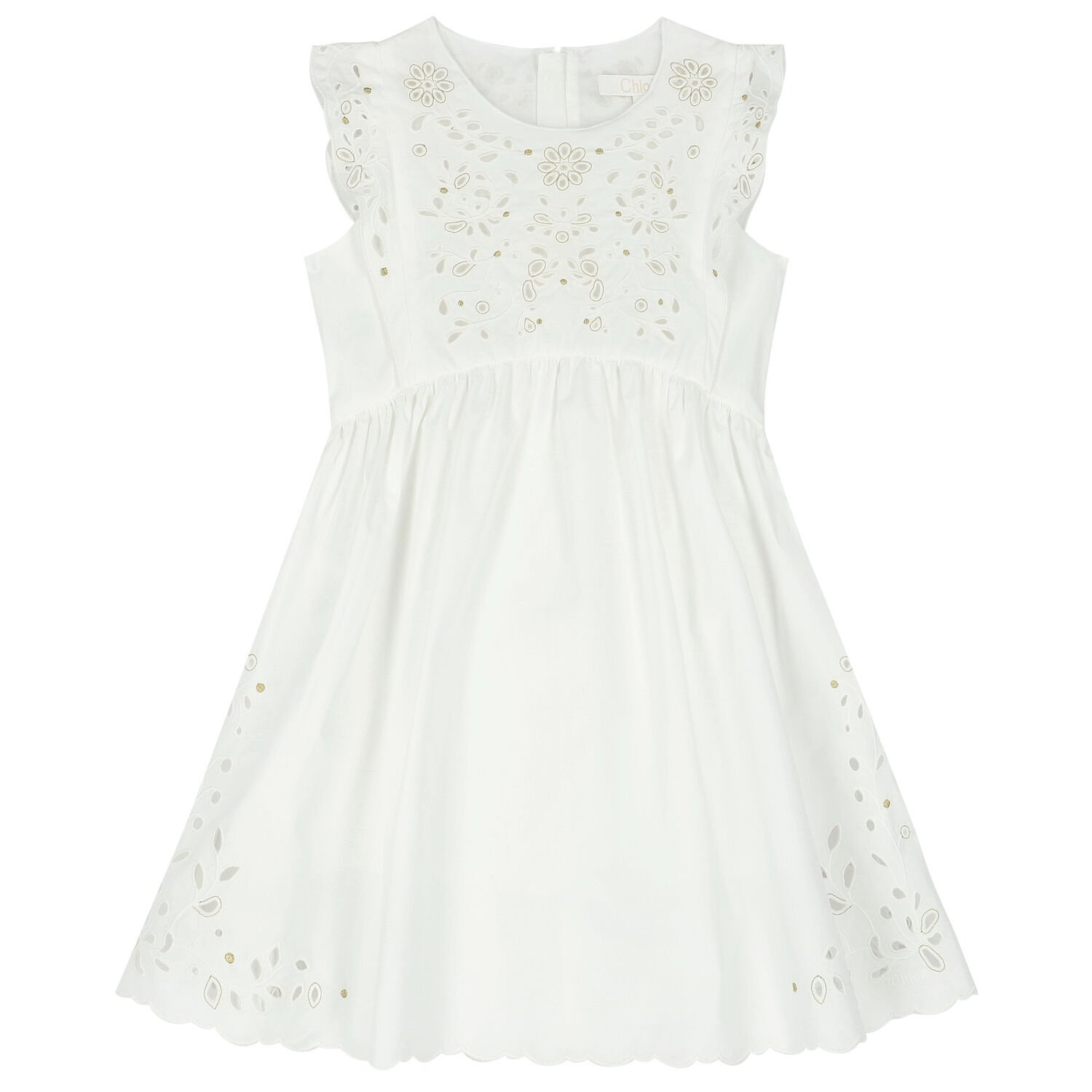 Girls Ivory Broderie Anglaise Dress, 1, hi-res