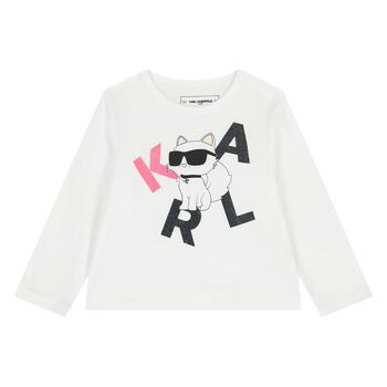 Younger Girls White Choupette Long Sleeve Top