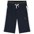 Boys Navy Blue Logo Shorts, 1, hi-res