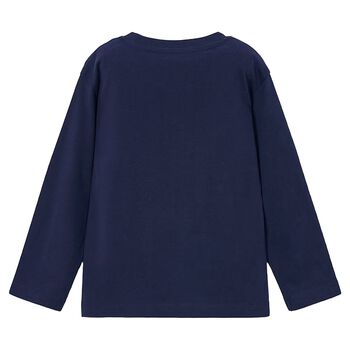 Boys Navy Blue Dog Long Sleeve Top