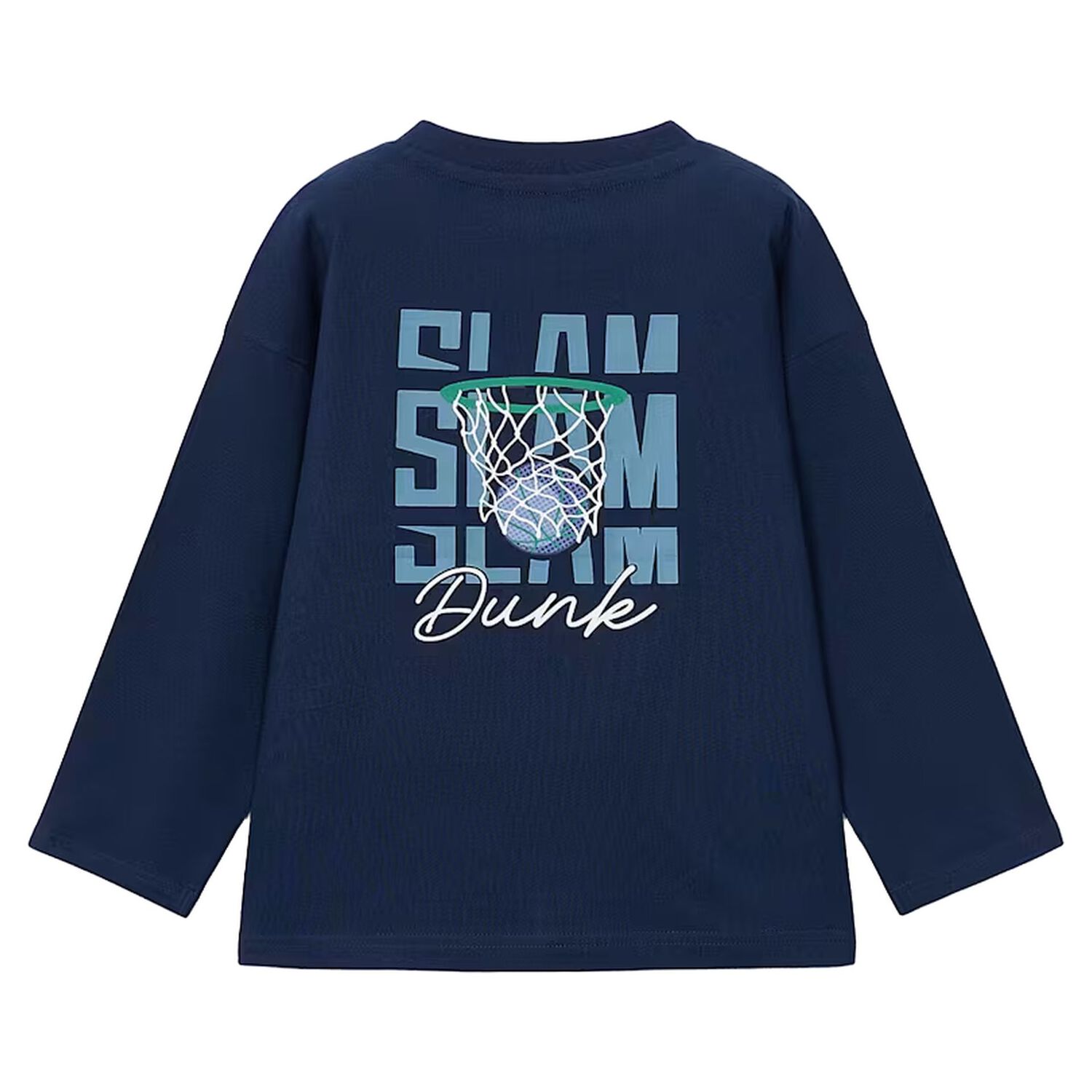 Boys Navy Blue Basketball Long Sleeve Top, 1, hi-res