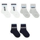 Baby Boys White, Navy Blue & Grey Logo Socks ( 3-Pack ), 2, hi-res