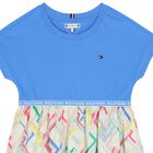 Girls Blue & Ivory Logo Dress, 1, hi-res