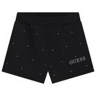 Girls Black Logo Rhinestones Shorts, 2, hi-res