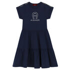 Girls Navy Blue Logo Dress, 2, hi-res