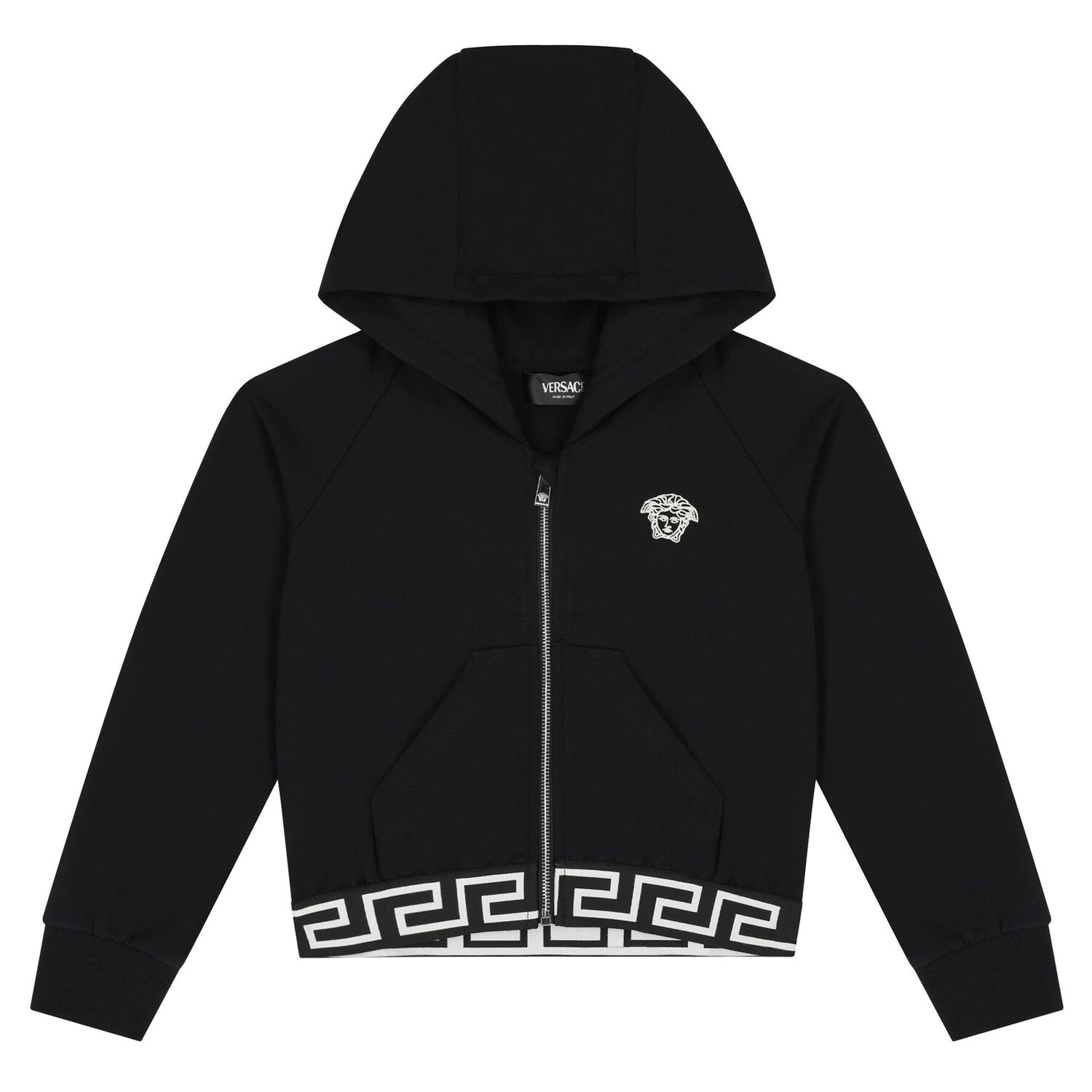 Girls Black & White Medusa Hooded Zip Up Top, 1, hi-res image number null