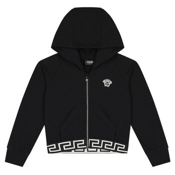 Girls Black & White Medusa Hooded Zip Up Top