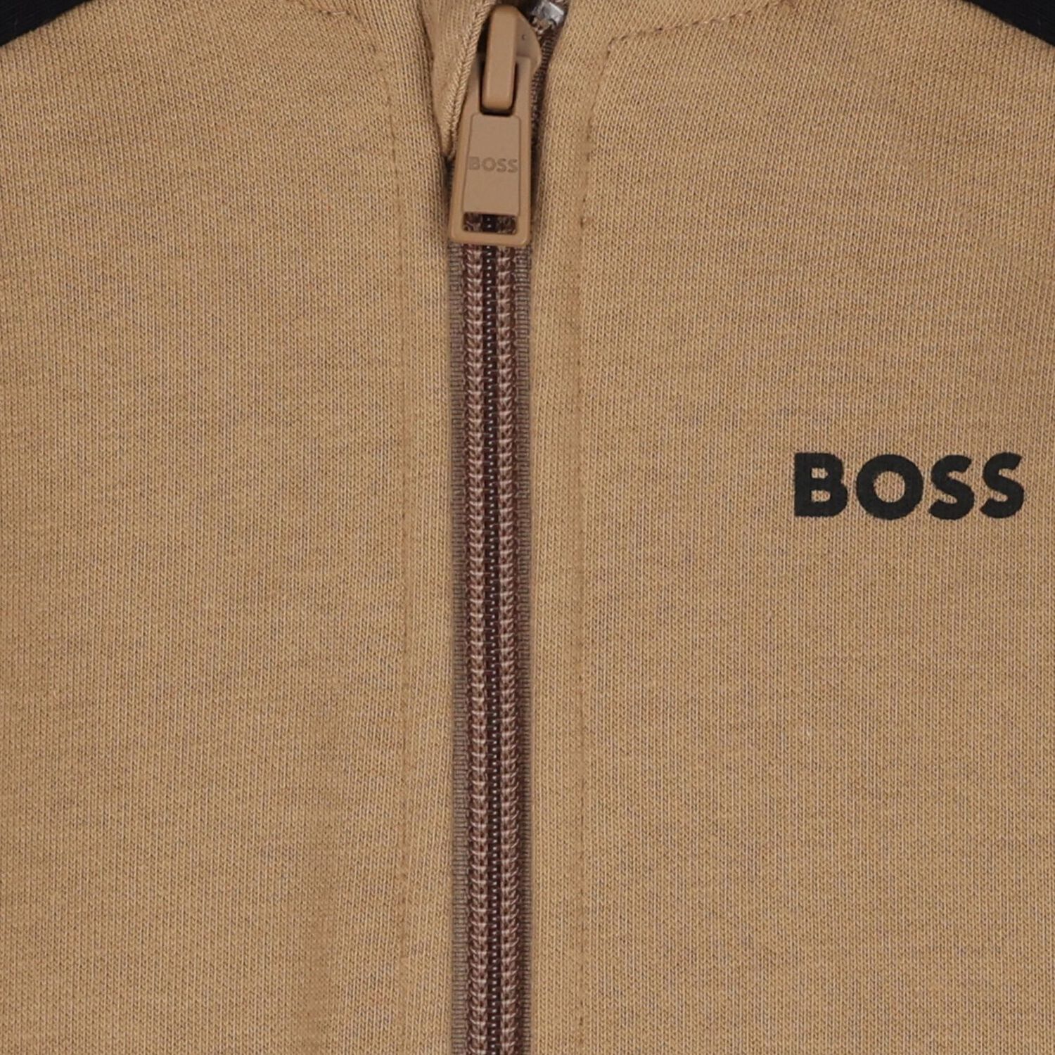 Younger Boys Beige, White & Black Hooded Zip Up Top, 1, hi-res