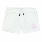 Girls White Holographic Logo Shorts, 1, hi-res