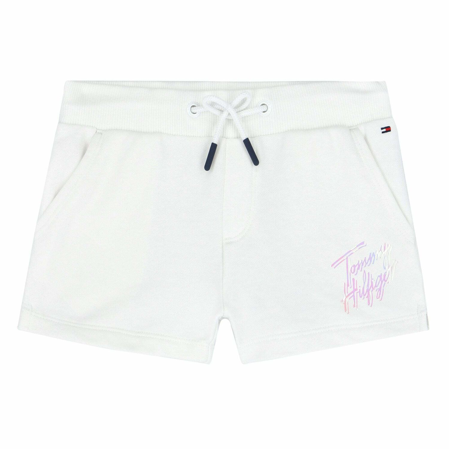 Girls White Holographic Logo Shorts, 1, hi-res