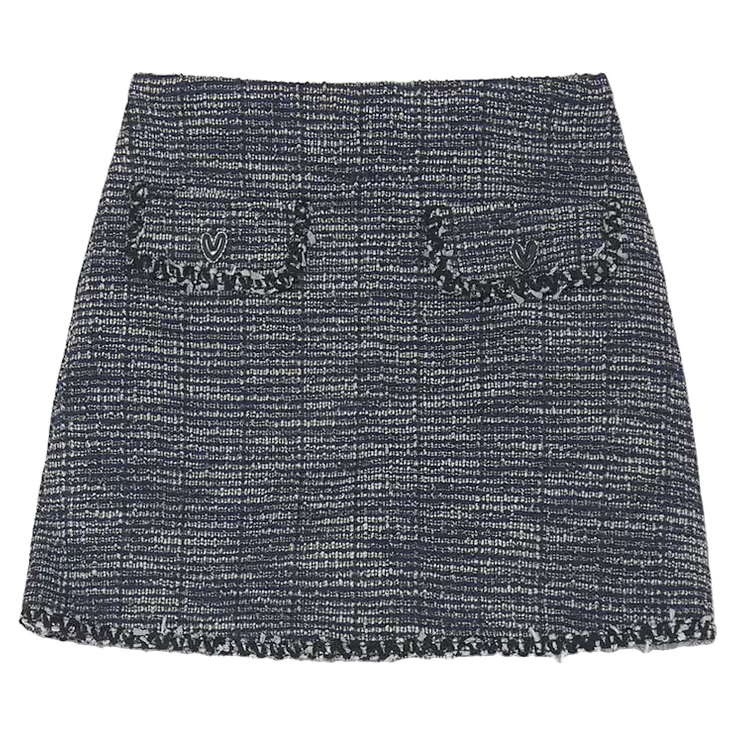 Girls Navy Blue Tweed Skirt, 1, hi-res