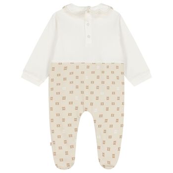 Baby Girls Ivory & Beige Logo Babygrow