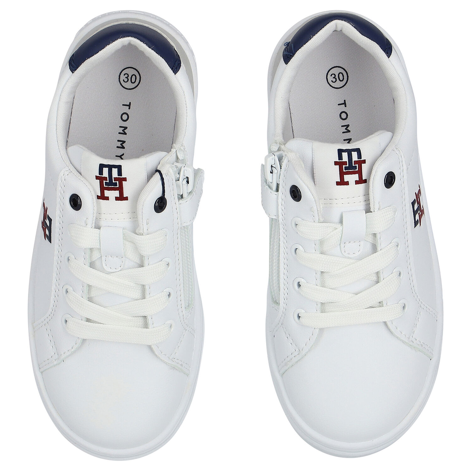 White Leather Logo Trainers, 1, hi-res