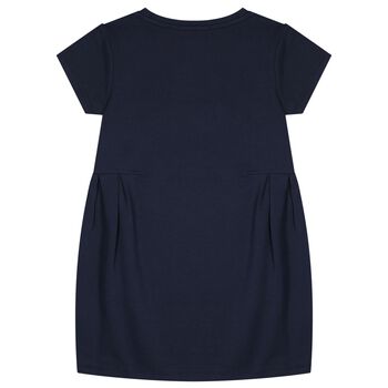 Girls Navy Blue Necklace Logo Dress
