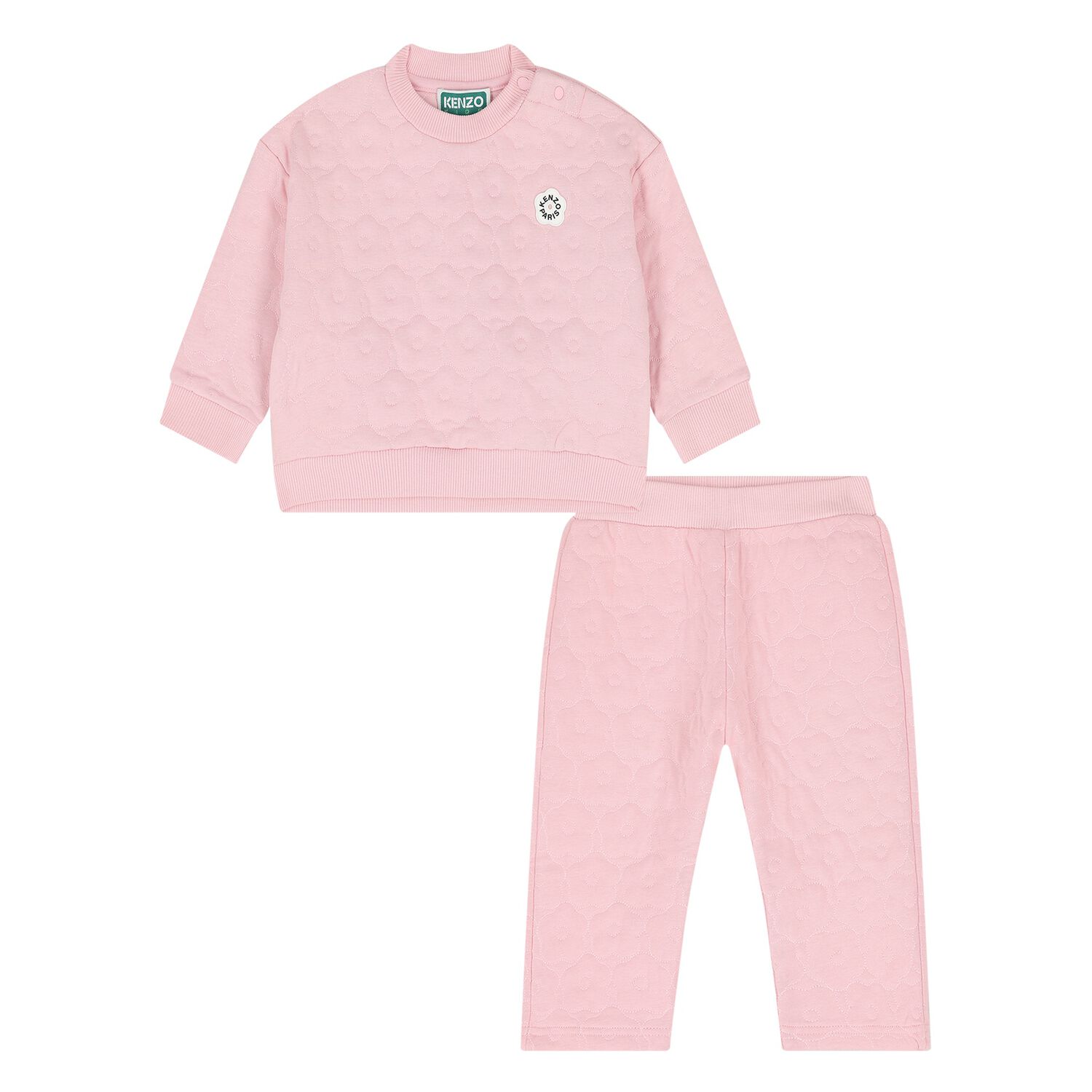 Younger Girls Pink Quilted Floral Tracksuit, 1, hi-res