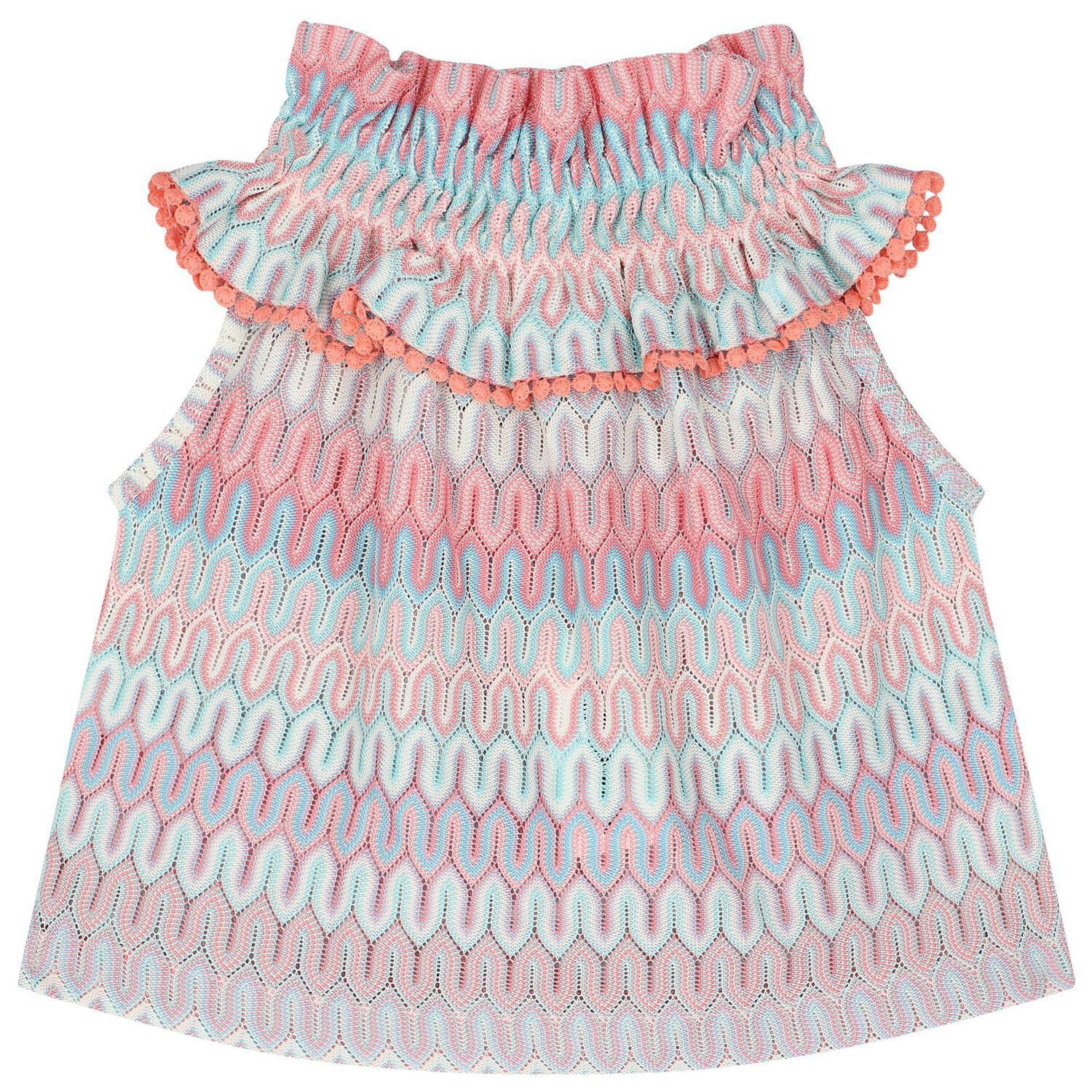 Girls Pink & Blue Crochet Knitted Top, 1, hi-res