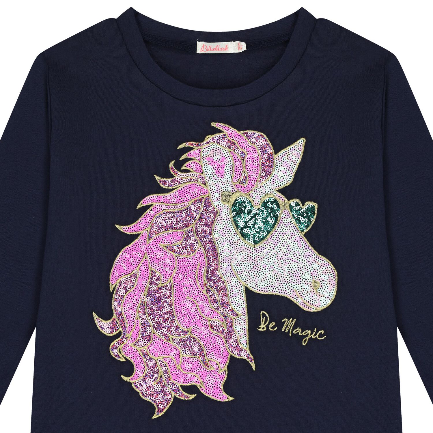 Girls Navy Blue Unicorn Long Sleeve Top, 1, hi-res image number null