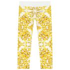 Girls White & Yellow Majolica Leggings, 1, hi-res