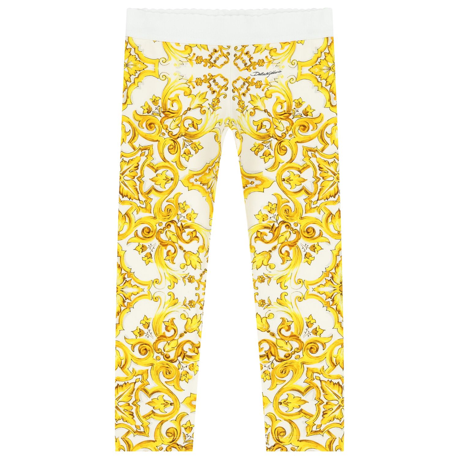 Girls White & Yellow Majolica Leggings, 1, hi-res image number null