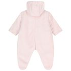 Baby Girls Pink Bunny Fleece Hooded Pramsuit, 1, hi-res