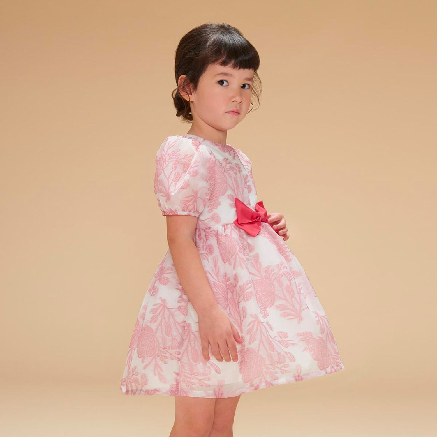Girls White & Pink Floral Organza Dress, 1, hi-res