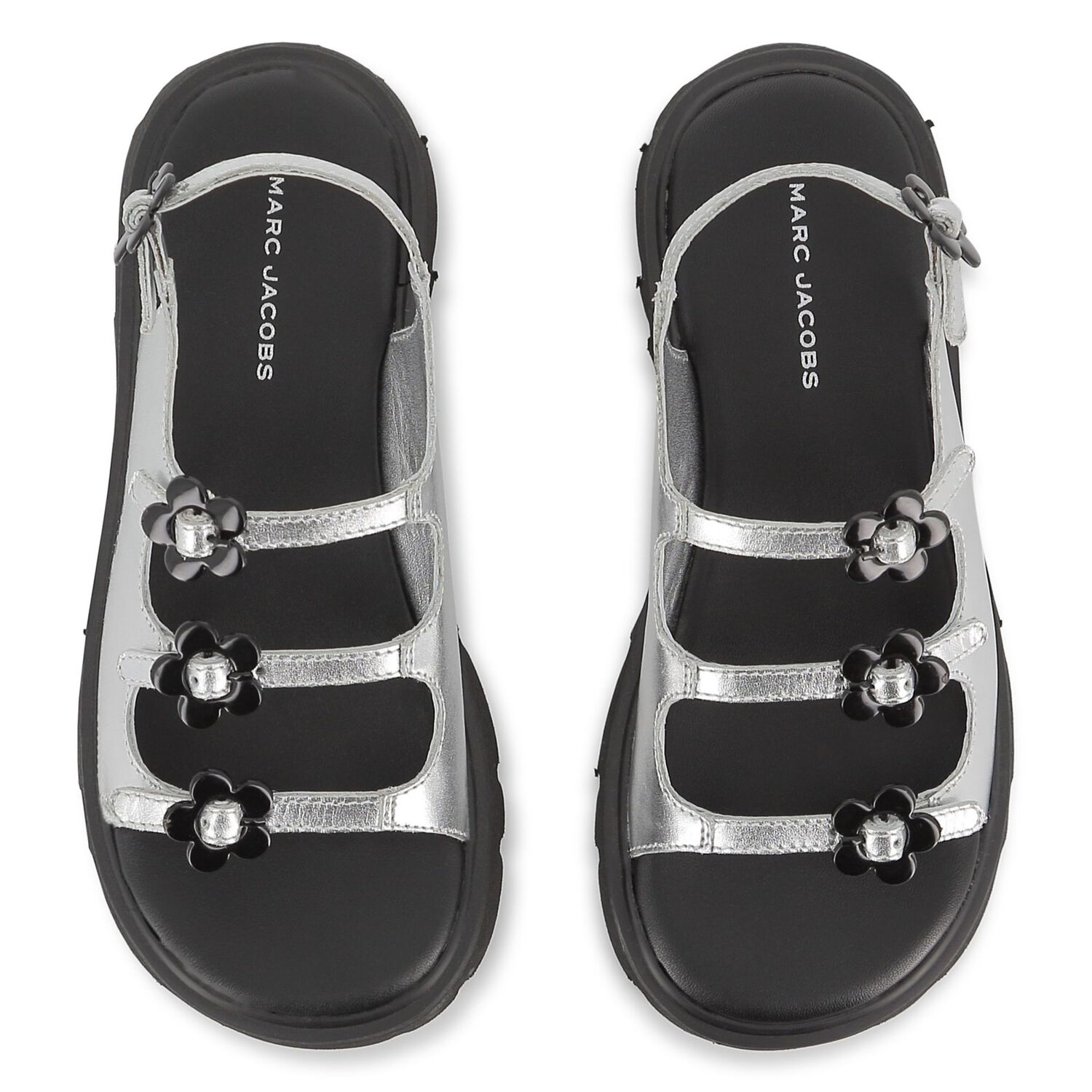 Girls Silver Logo Floral Sandals, 1, hi-res