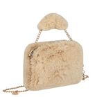 Girls Beige Faux Fur Handbag, 2, hi-res