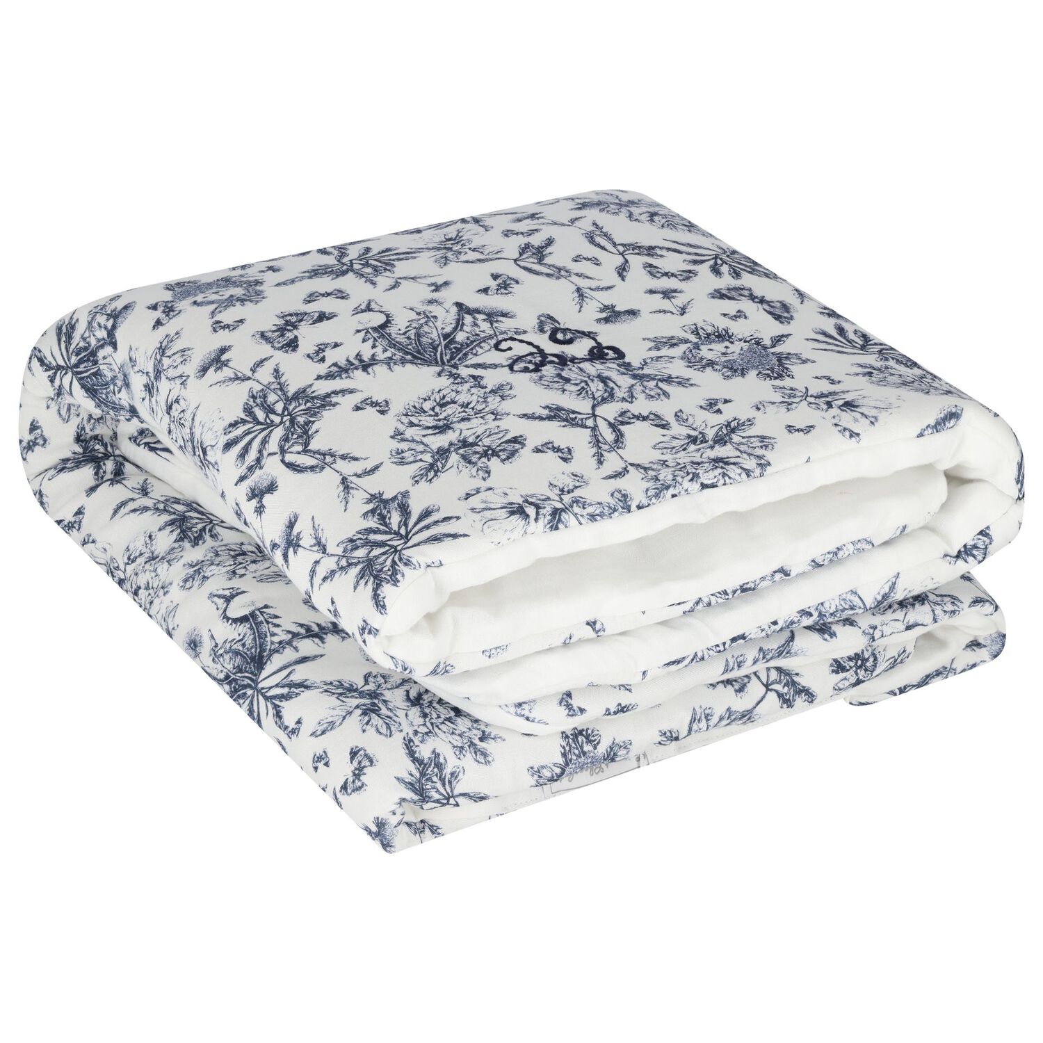 Ivory & Navy Blue Toile De Jouy Baby Blanket, 1, hi-res image number null