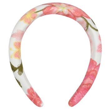 Girls Pink Floral Embroidered Headband