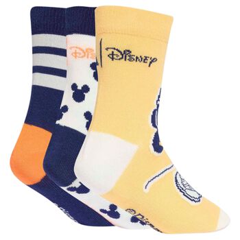 Boys Navy Blue & Yellow Disney Logo Socks ( 3-Pack )