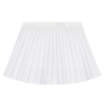 Girls White Logo Pleated Skirt