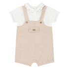 Baby Boys Beige & White Dungaree & Hat Set, 3, hi-res