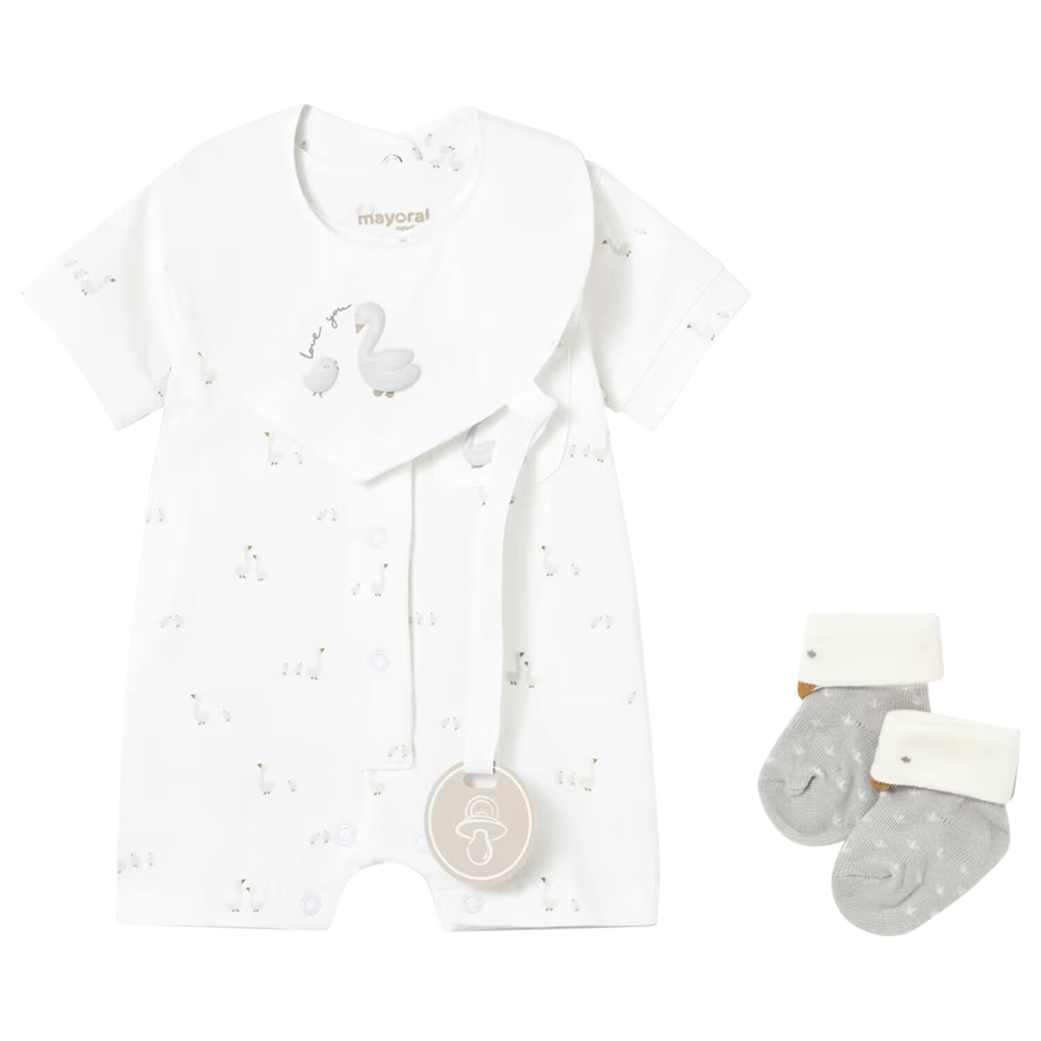 Baby Girls Swan White Romper Set, 1, hi-res
