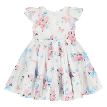 Younger Girls White Florals & Bows Dress