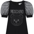 Girls Black Logo Embellished Dress, 1, hi-res